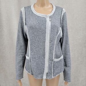 ii Sisters Gray Asymmetrical Full Zip Cardigan Sweater Jacket Cotton Terry Knit